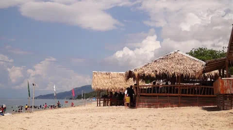 Bamboo and Coconut Leaves Cottage Stock Footage