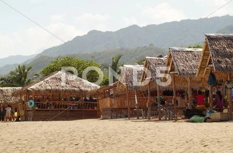 Bamboo and Coconut Leaves Cottage Stock Photos