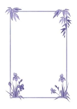 Bamboo and iris frame, border background. Frame with floral elements. Hand dr Illustrazione stock