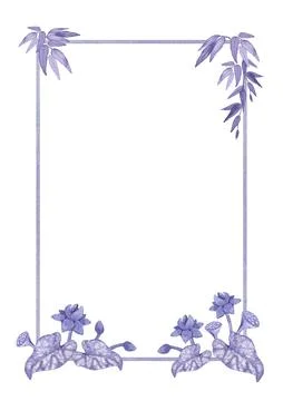 Bamboo and lotus frame, border background. Frame with floral elements. Hand d 库存插图