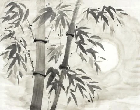 Bamboo and moon Stock Illustration