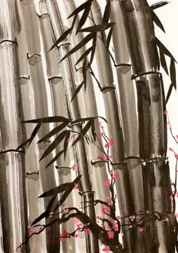 Bamboo and plum tree Stock Illustration