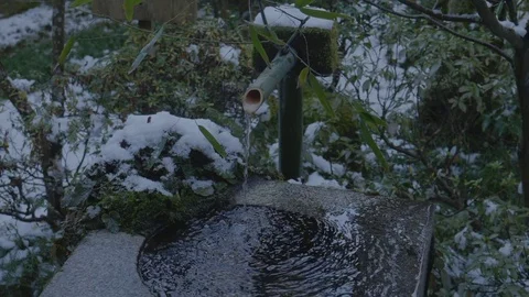 Bamboo and stone fountain. Stock Footage 84581908
