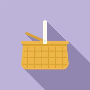 Bamboo basket icon flat vector. Picnic wicker Illustration