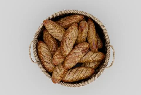 Bamboo Basket Wicker bread minimal 3d rendering on white background Illustrazione stock