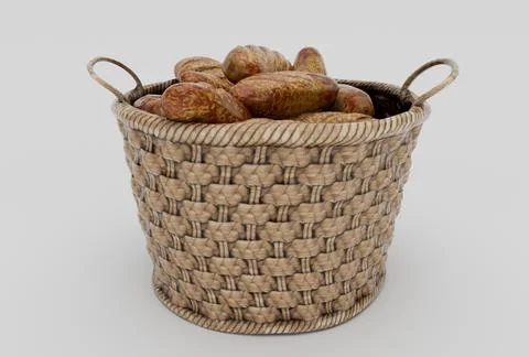 Bamboo Basket Wicker bread minimal 3d rendering on white background Stock Illustration