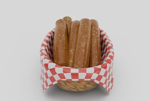 Bamboo Basket Wicker bread minimal 3d rendering on white background Illustrazione stock
