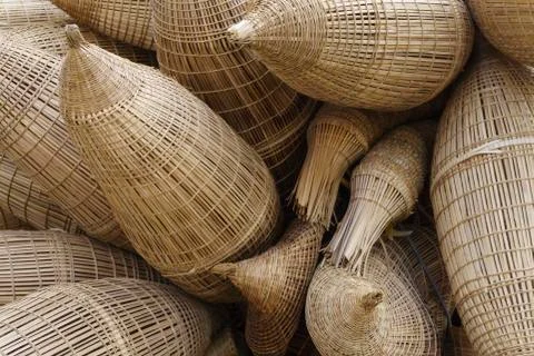 Bamboo baskets background Stock Photos