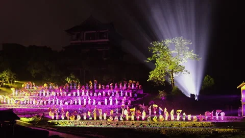 Bamboo baskets dance scene in Impression DaHongPao, Wuyishan, China Stock-Footage 277735110
