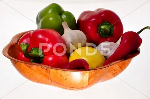 Bamboo bowl full of vegetables Stock Photos