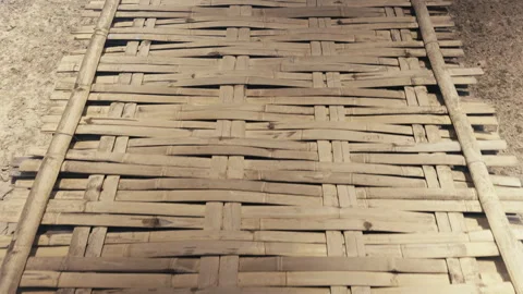 Bamboo bridge over the dry fields first person view Stock Footage 275905804