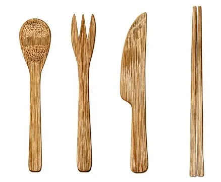 Bamboo cutlery set Stock Illustration