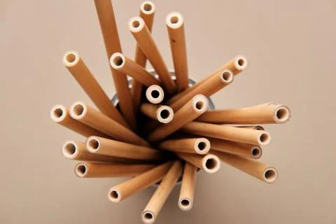 Bamboo Drinking Straw. Zero waste Reusable Bar Equipment for Drink Cocktails, Stock Photos