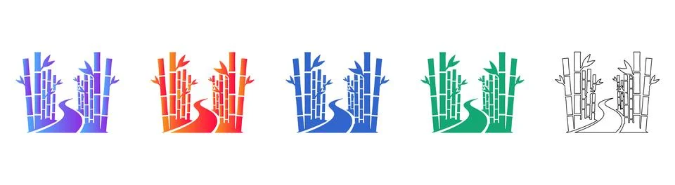 Bamboo Forest Path Icon Vector Set Stock Illustration