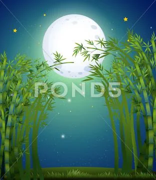 A bamboo forest under the bright fullmoon Stock Illustration