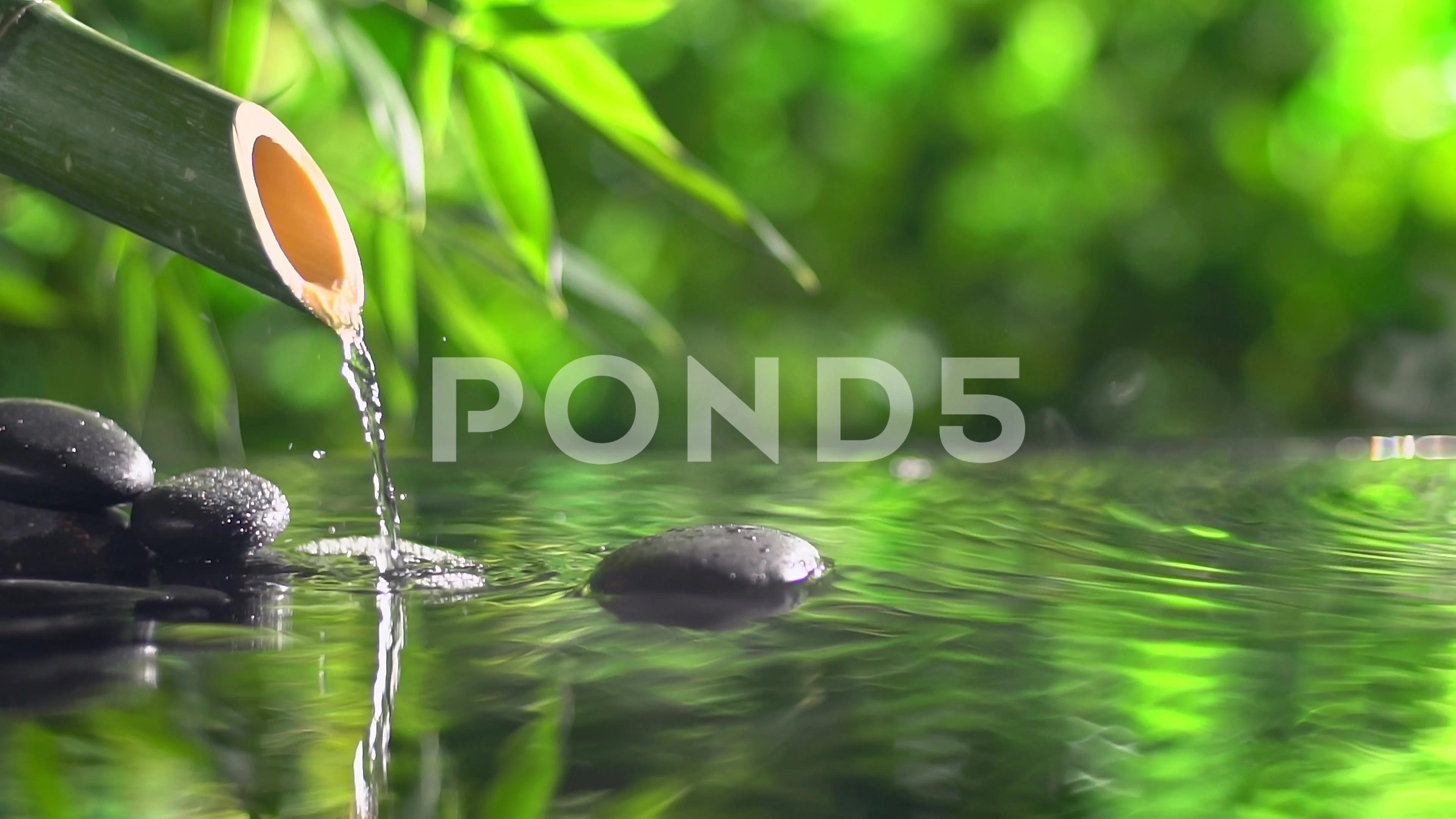 Zen stones with bamboo and water loop, Stock Video