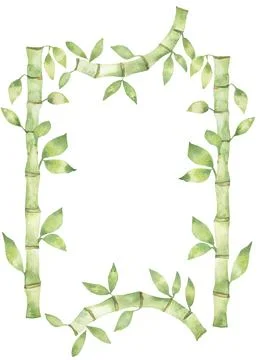 Bamboo frame, hand drawn composition, Watercolor border illustration with f.. Stock Illustration