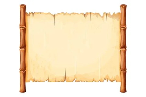 Bamboo frame with old parchment paper decorated with rope in cartoon style Illustrazione stock