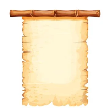 Bamboo frame with old parchment paper decorated with rope in cartoon style Illustrazione stock