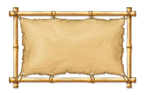 Bamboo frame with old torn textile cloth. Illustration. Stock Illustration