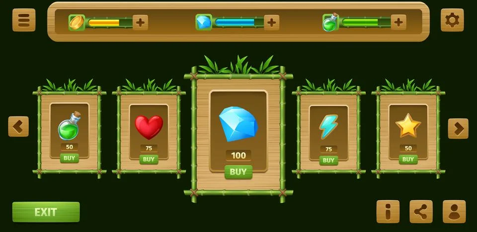 Bamboo game shop interface window and icons Stock Illustration
