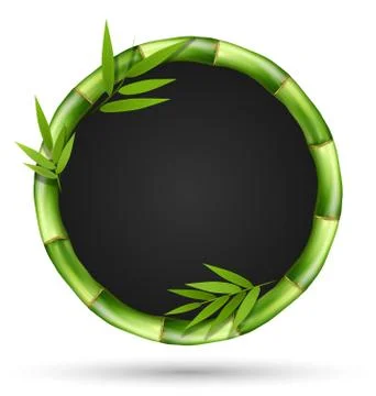 Bamboo grass circle frame with leafs isolated on white Stock Illustration