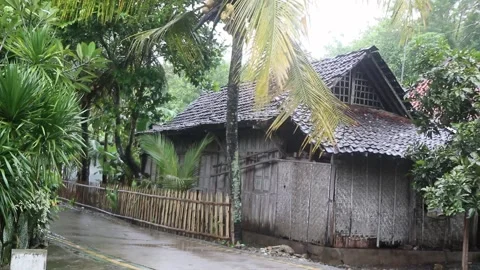 Bamboo house during the rain Stock Footage 296782633