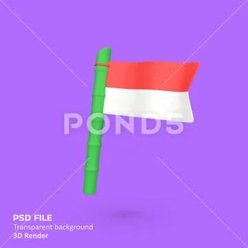 Bamboo with the Indonesian flag isolated 3d render icon illustration PSD Template