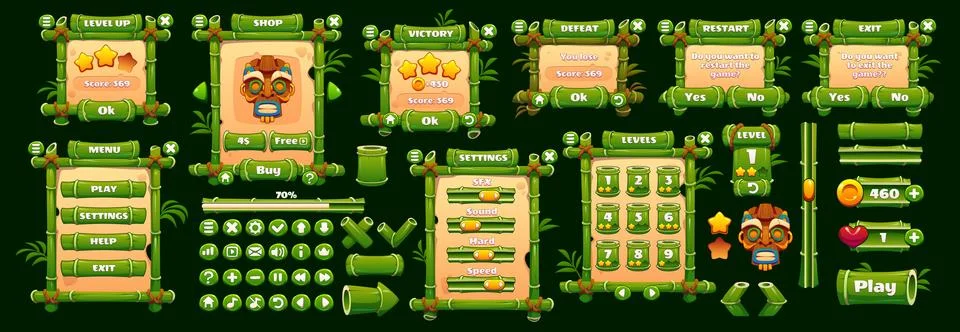 Bamboo jungle forest game interface, GUI asset Stock Illustration