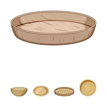 Bamboo kitchenware collection including plates bowl and tray Stock Illustration