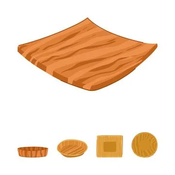 Bamboo kitchenware collection including various plates and bowls Stock Illustration