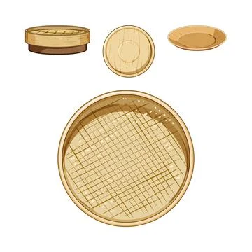 Bamboo kitchenware collection with serving steamer basket Stock Illustration