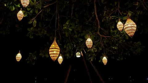 Bamboo lantern and twilight background for night decoration. Stock Footage 304472521
