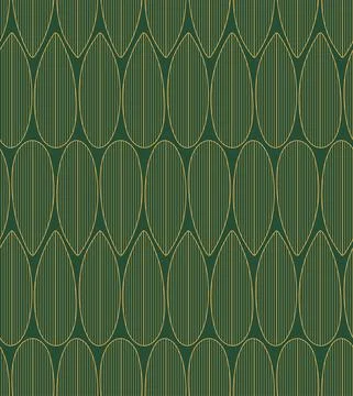 Bamboo leaves seamless pattern, gold on green Illustrazione stock