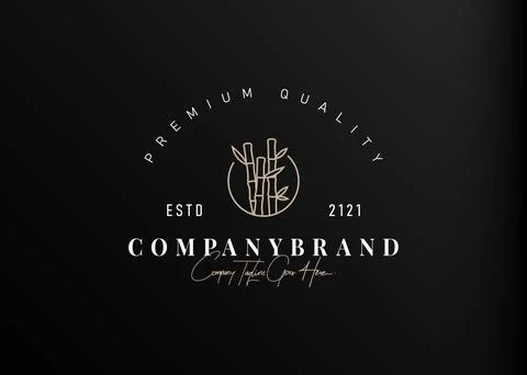 Bamboo logo design. Vector illustration of bamboo line with circle frame. Mod 스톡 일러스트