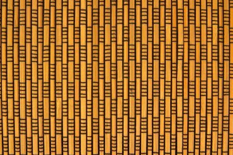 Bamboo mat texture with black thread Stock Photos