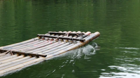 Bamboo raft Stock Footage 30390716