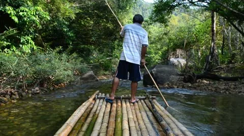 Bamboo rafting Stock Footage