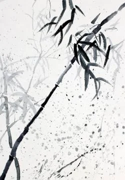 Bamboo in the rain Stock Illustration