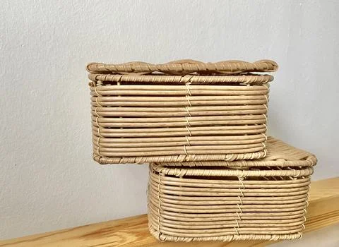 Bamboo Rotan Box container stacking Stock Photos