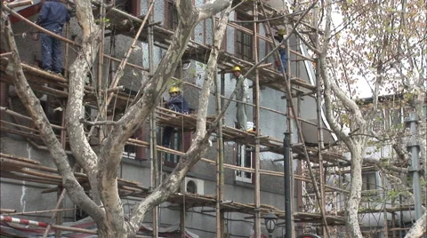 Bamboo scaffolding, construction, China Stock Footage 57398461