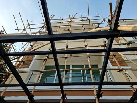 Bamboo scaffolding for construction Stock Photos