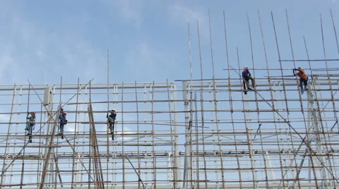Bamboo scaffolding Stock Footage 53805750