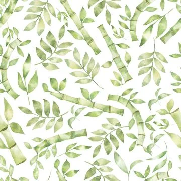Bamboo seamless pattern, hand drawn bamboo leaves repeat paper, Watercolor .. Stock Illustration
