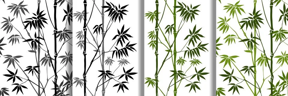 Bamboo Seamless Patterns set for natural repeat backgrounds Stock Illustration
