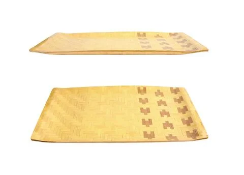 Bamboo serving tray set isolated on white background with clipping path.  Stock Photos