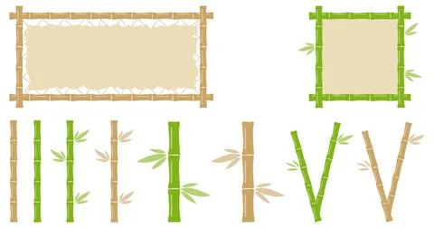Bamboo, a set of bamboo branches and bamboo paintings. Vector, cartoon Stock Illustration
