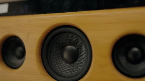 Bamboo Speaker Vibrating and Playing Music: A Close-Up Stock Footage 323991719