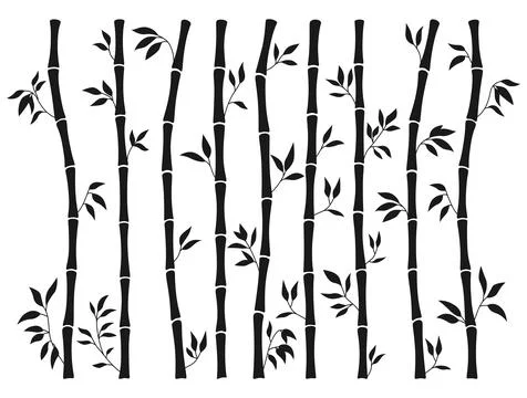 Bamboo stem leaf silhouette borders set exotic decoration ornament plant Stock Illustration