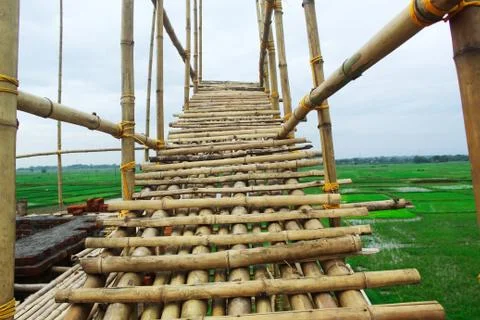 Bamboo steps for construction of temple Stock Photos